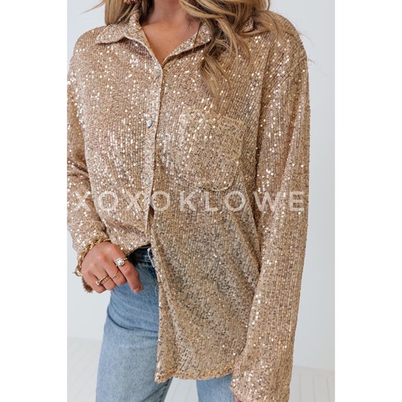 LAST 1 POL Pink Sequin Princess Button Down Shirt Blouse - Picture 14 of 15